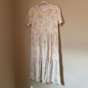 Shop Stevie Floral Midi Dress - Cream, Yellow, Purple